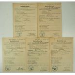 3.1.) Urkunden / Dokumente 5 Sterbefallanzeigen des KL Buchenwald.Alle ausgestellt 1944. Selten.