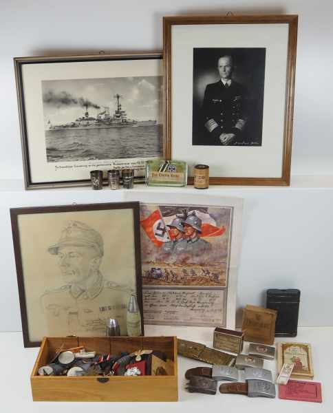 4.2.) Effekten / Ausrüstung Lot Militaria.Diverses.Zustand: II 4.2.) Insignias / Equipment