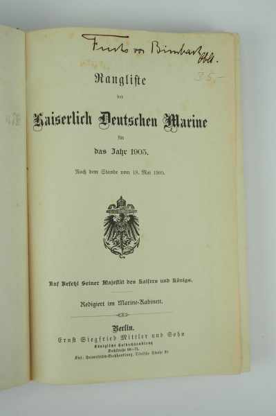 6.1.) Literatur Rangliste der Kaiserlich Deutschen Marine für das Jahr 1905.Berlin, Ernst - Image 2 of 2