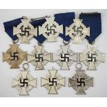 1.2.) Deutsches Reich (1933-45) Lot von 10 Treuedienst-Ehrenzeichen, 2. Stufe.Teils am Bande.