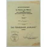 3.1.) Urkunden / Dokumente Ärmelband "KURLAND" Urkunde für einen Hauptmann des Grenadier-Regiment