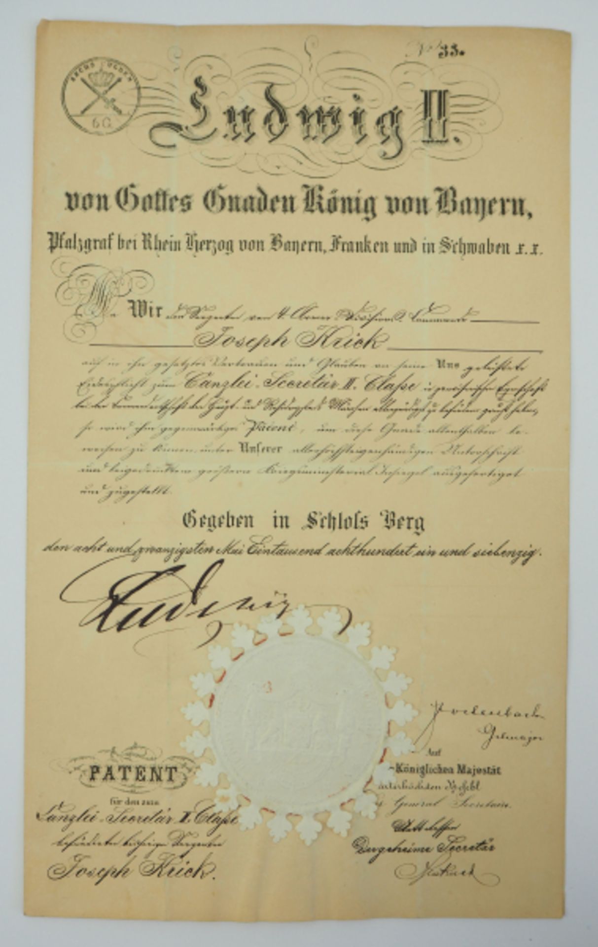 3.3.) Autographen Ludwig II. (Bayern).(1845-1886). Sog. Märchenkönig, Erbauer der Schlösser