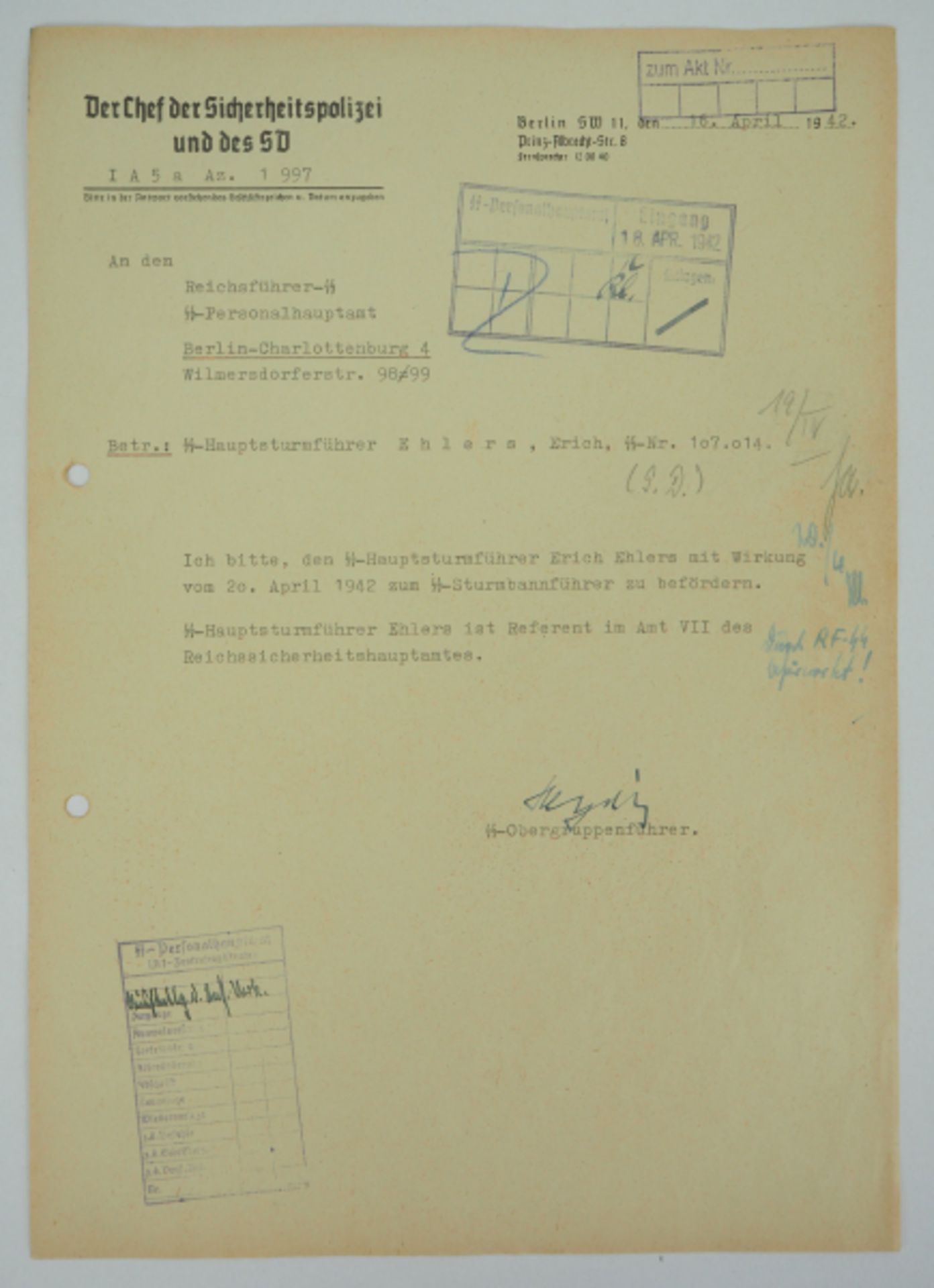 3.3.) Autographen Heydrich, Reinhard.(1904-1942). SS-Obergruppenführer und General der Polizei,