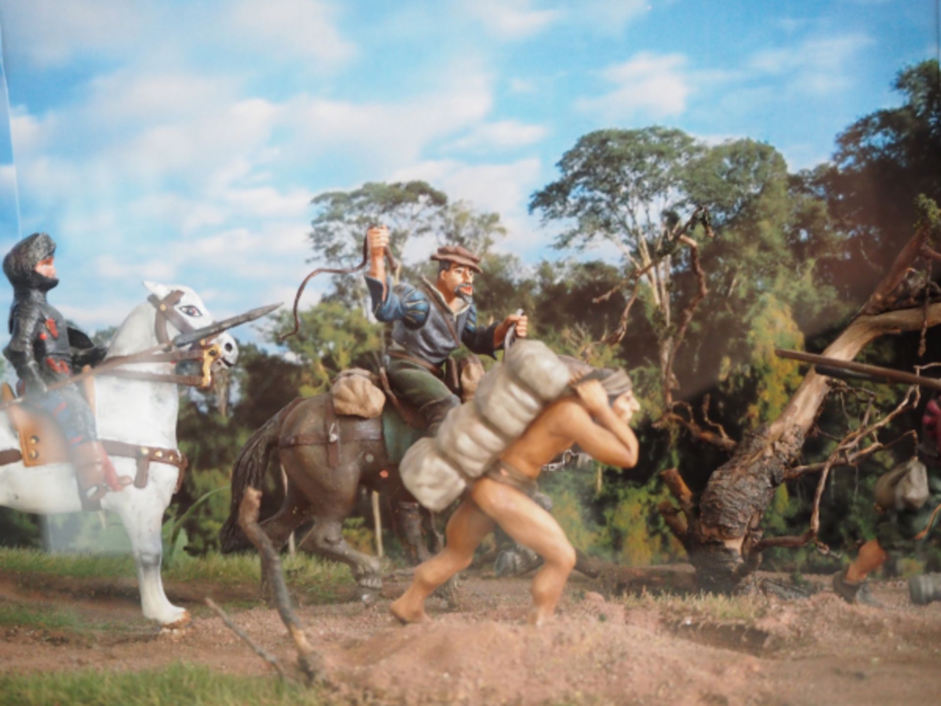 7.3.) Spielzeug Diorama: Eroberung Mittel- und Südamerikas.Conquistadoren auf Pferden bzw. beim