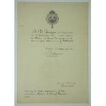 3.1.) Urkunden / Dokumente Schweden: Königlicher Wasa Orden, Ritterkreuz 1. Klasse Urkunde.
