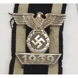 1.2.) Deutsches Reich (1933-45) Wiederholungsspange zum Eisernen Kreuz, 1939, 2. Klasse.Buntmetall