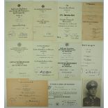 3.1.) Urkunden / Dokumente Lot von 10 Verleihungsurkunden.- Eisernes Kreuz, 1939, 2. Klasse (