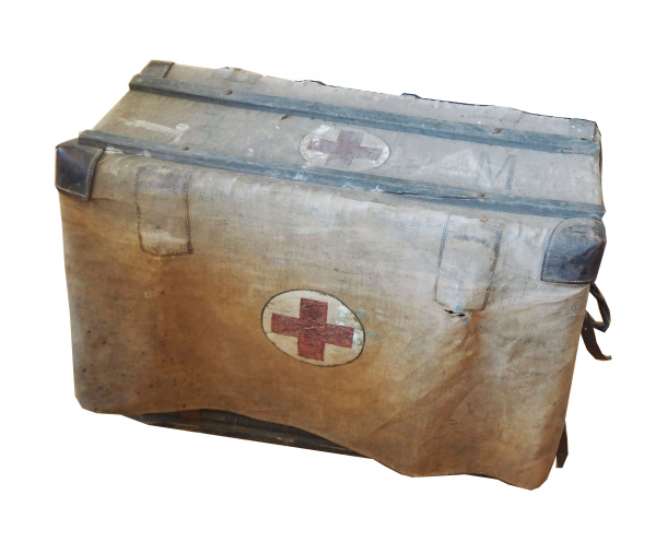 4.2.) Effekten / Ausrüstung Rotes Kreuz Tragetasche für Maultiere.Korbgeflecht, drei seitig mit