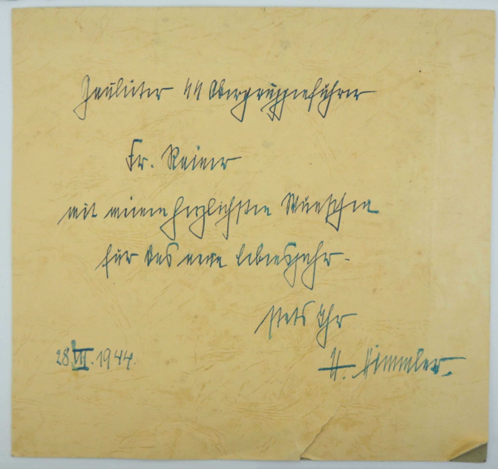 3.3.) Autographen Himmler, Heinrich.(1900-1945). Reichsführer SS, Chef der Deutschen Polizei,
