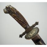 4.3.) Blankwaffen Luxus Hirschfänger - Bracke.Klinge teilweise gebläut, gold tauschiert, am Heft