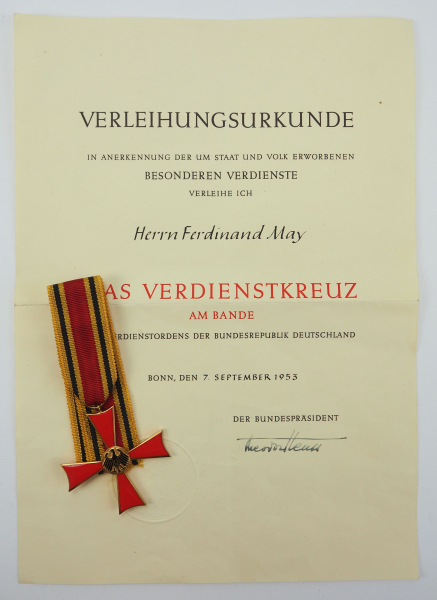 1.3.) Bundesrepublik Deutschland und DDR Bundesverdienstorden, Verdienstkreuz, am Bande, mit