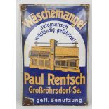 7.1.) HistoricaEmailschild Wäsche Mangel Großröhrsdorf.Leicht bestoßen.50 x 35 cm.Zustand: II7.1.)