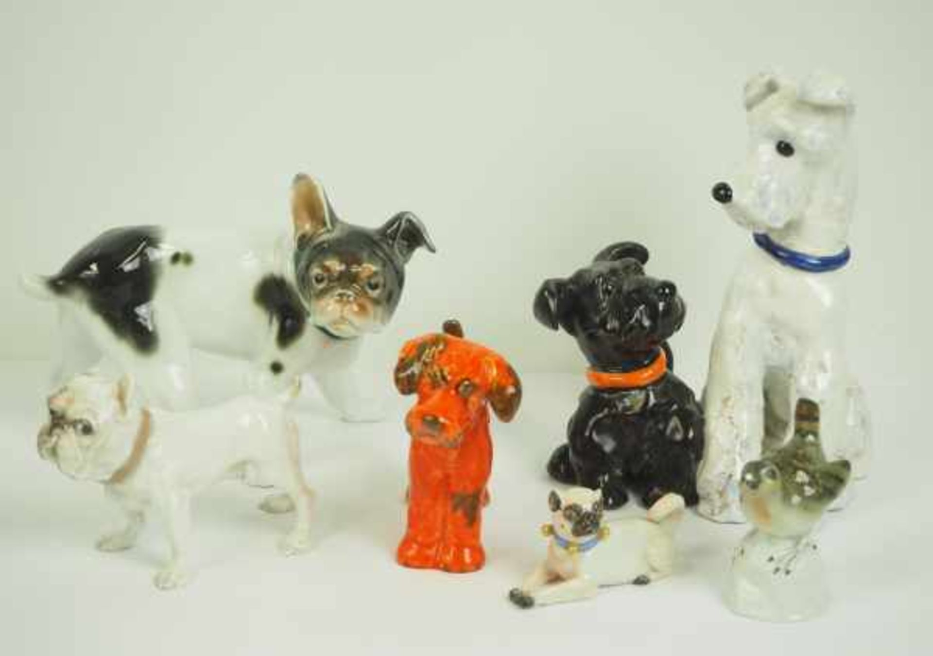 7.1.) HistoricaPorzellan Hunde.Diverse Rassen, Größen und Hersteller. U.a. Meissen, Goldscheider
