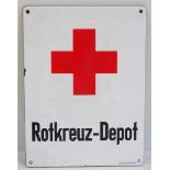 7.1.) HistoricaEmailschild Rot Kreuz Depot.Ordentlicher Zustand.33 x 24 cm.Zustand: I-II7.1.)