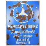 7.1.) HistoricaEmailschild Mercedes Benz Schorndorf.Stark gestoßen.79 x 58 cm.Zustand: III7.1.)