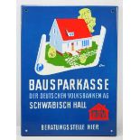 7.1.) HistoricaEmailschild Bausparkasse Schwäbisch Hall.Guter Zustand.39 x 29 cm.Zustand: II7.1.)