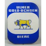 7.1.) HistoricaEmailschild Ulmer Gold-Ochsen Biere.Ordentlicher Zustand.40 x 59 cm.Zustand: II7.