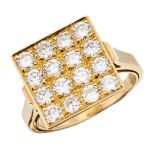 Bague en or jaune de forme carrée sertie de 16 diamants taille brillant de belle [...]