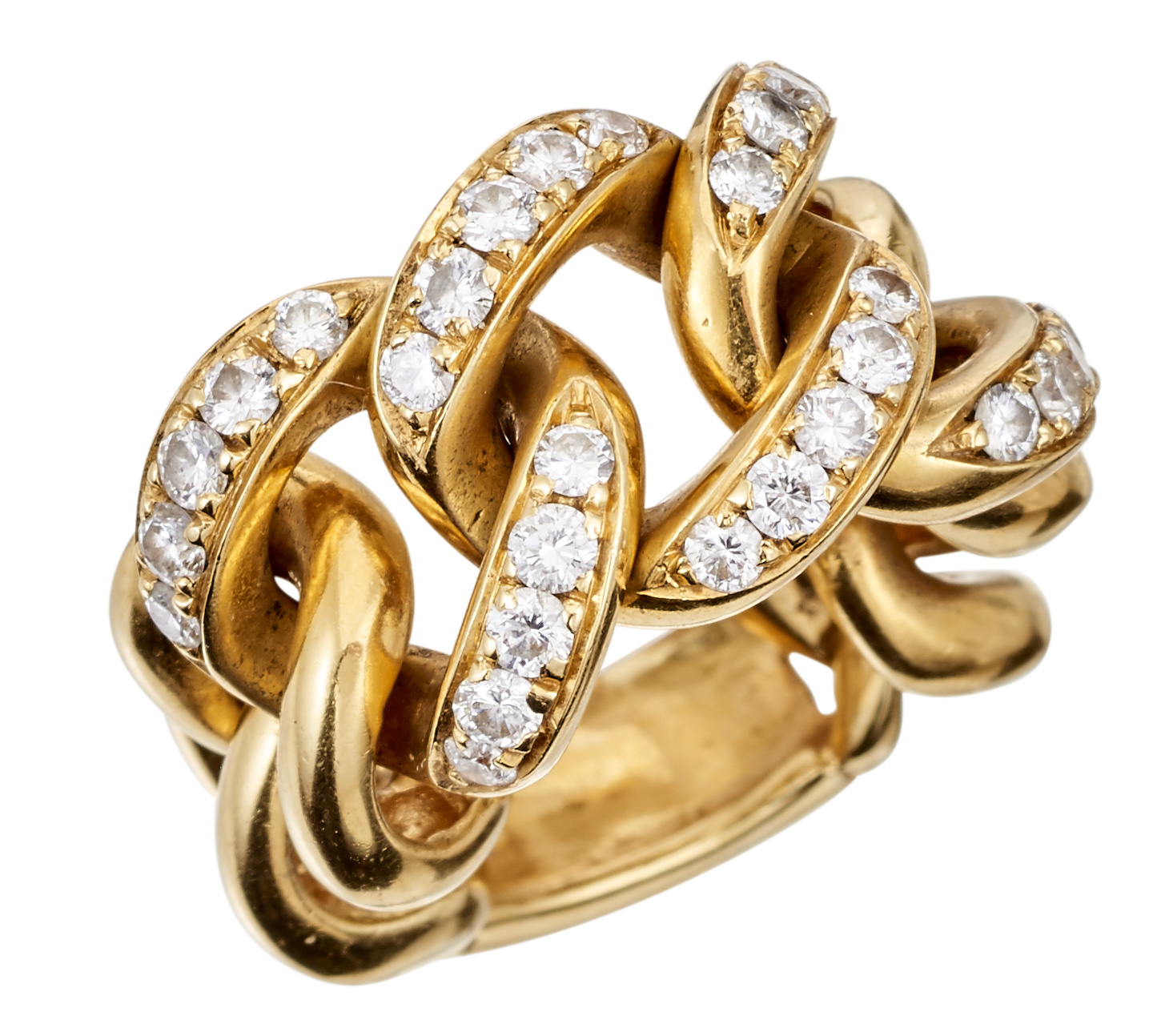 Belle bague à maille articulée en or jaune pavée de diamants taille brillant pour [...]