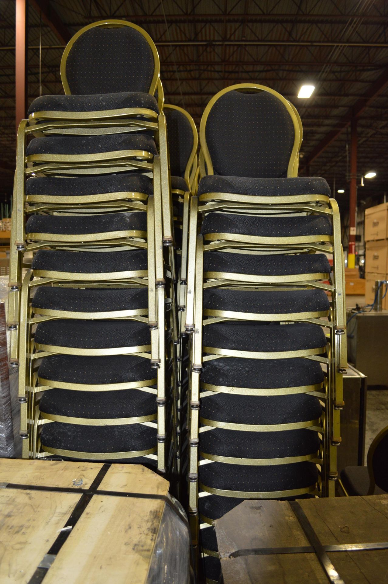 BANQUET METAL STACK CHAIRS-BLACK FABRIC-GOLD FRAME - Image 6 of 6