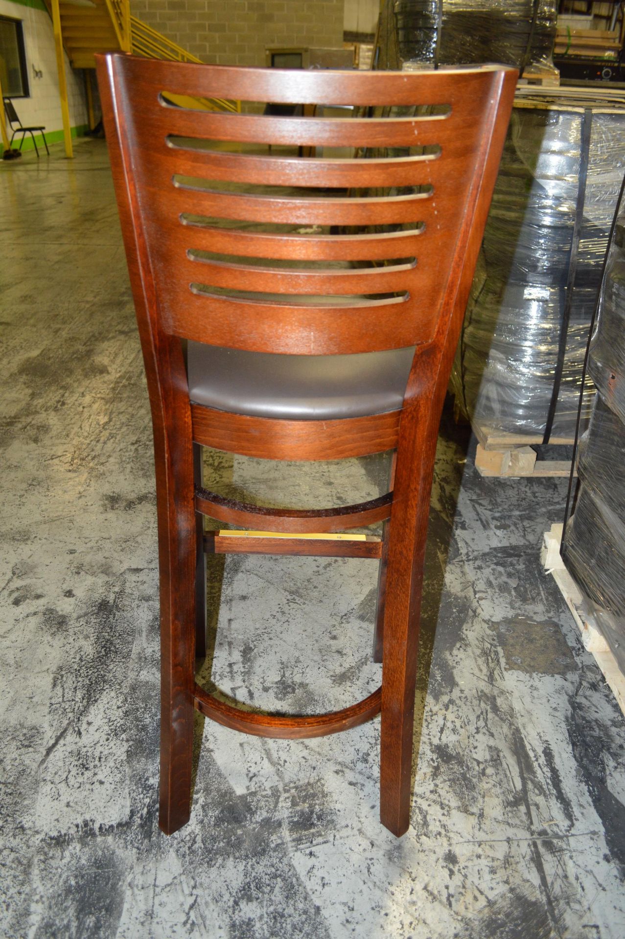 BAR STOOL -MAHOGANY WOOD FRAME- BROWN SEAT CUSHION - Image 3 of 5