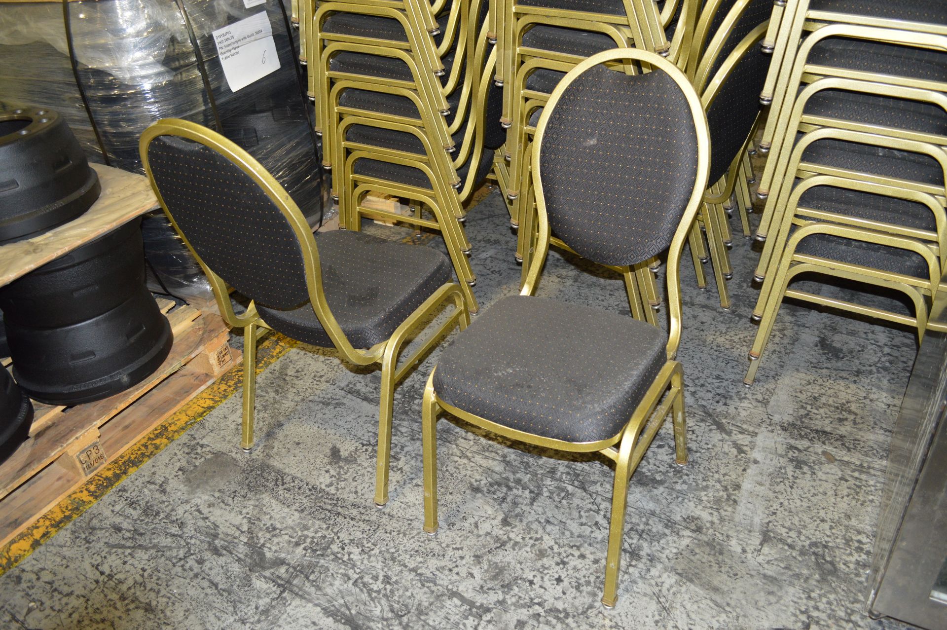 BANQUET METAL STACK CHAIRS-BLACK FABRIC-GOLD FRAME