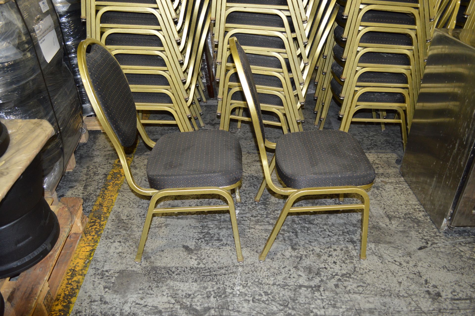 BANQUET METAL STACK CHAIRS-BLACK FABRIC-GOLD FRAME - Image 4 of 6