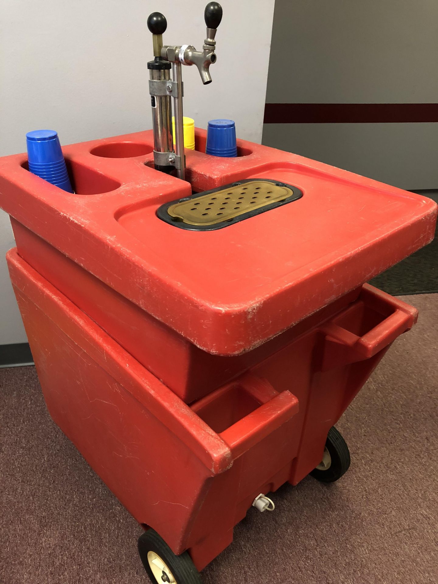 1 Red keg cooler with beer tap