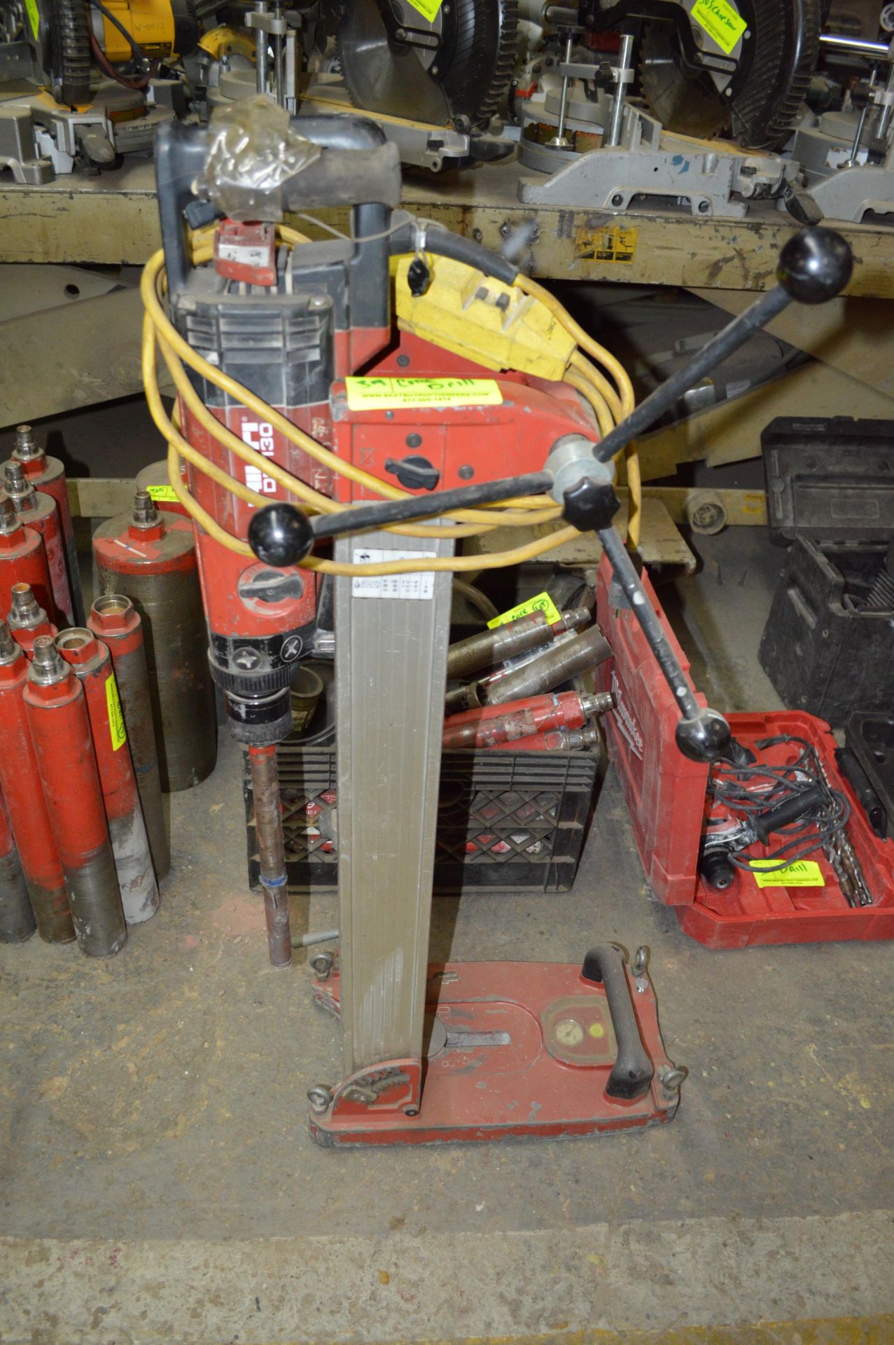 HILTI DDBO AND DDEC1 CORING DRILLS WITH STAND AND WATER JET COMPRESSOR