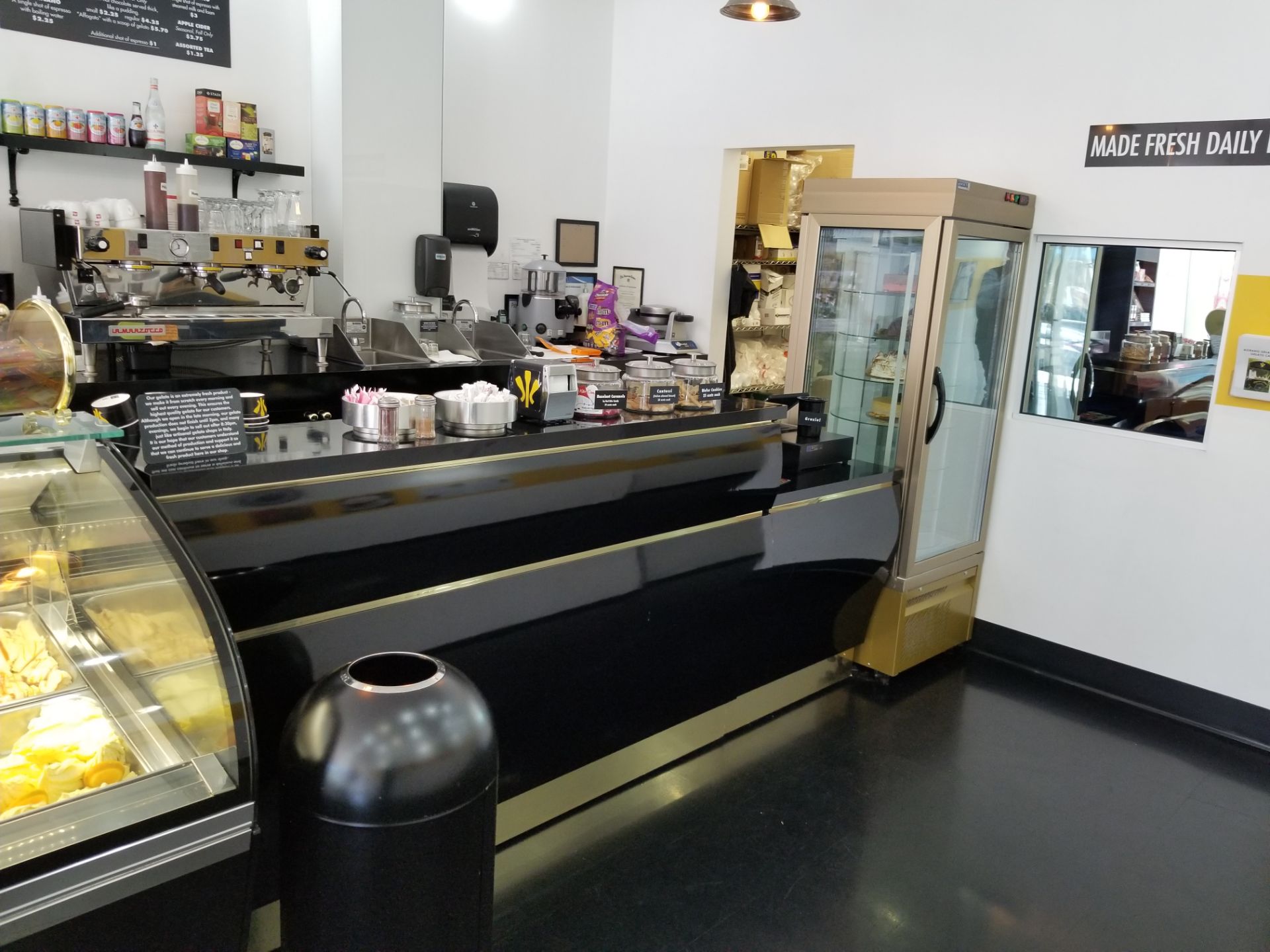 Front and Back European style Counter, and Coffee Station all laquer, imported from Italy