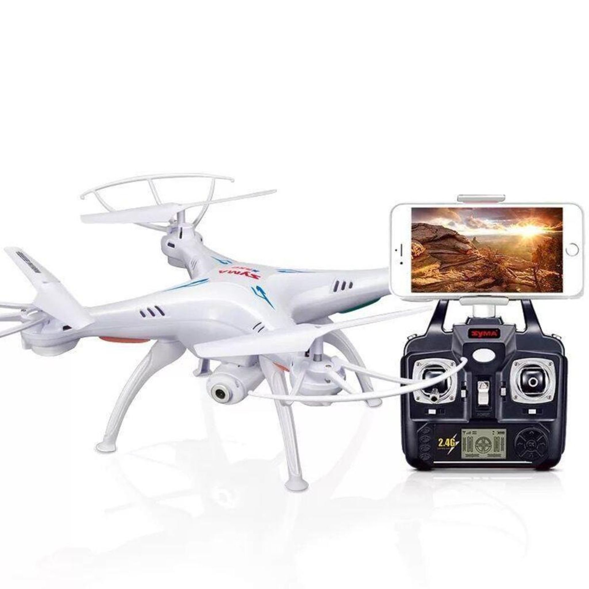 NEW SYMA WiFi FPV 2/4Ghz Quadcopter Drone HD Camera Color: WHITE w/ (2) Additional Batteries