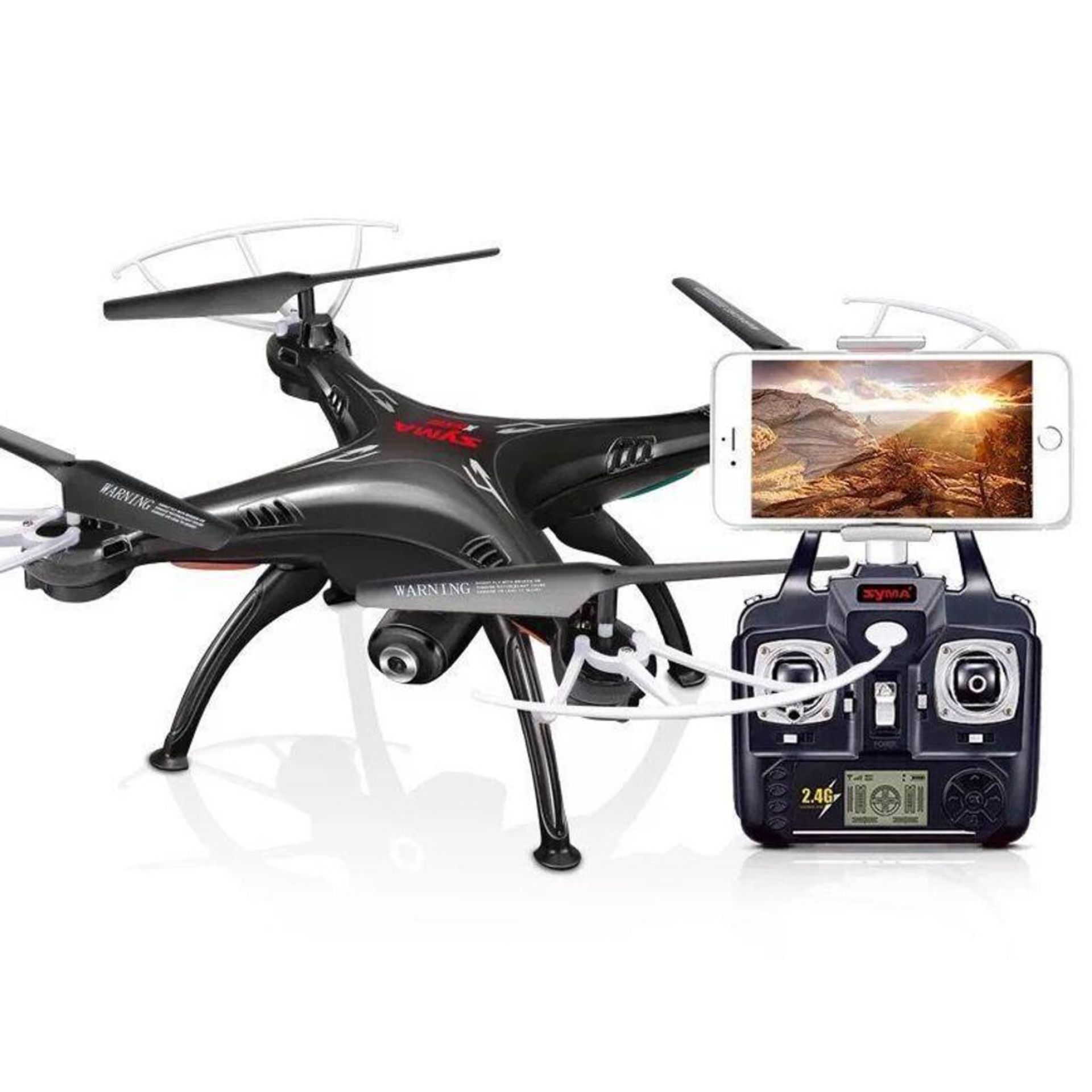 NEW SYMA WiFi FPV 2/4Ghz Quadcopter Drone HD Camera Color: BLACK w/ (2) Additional Batteries