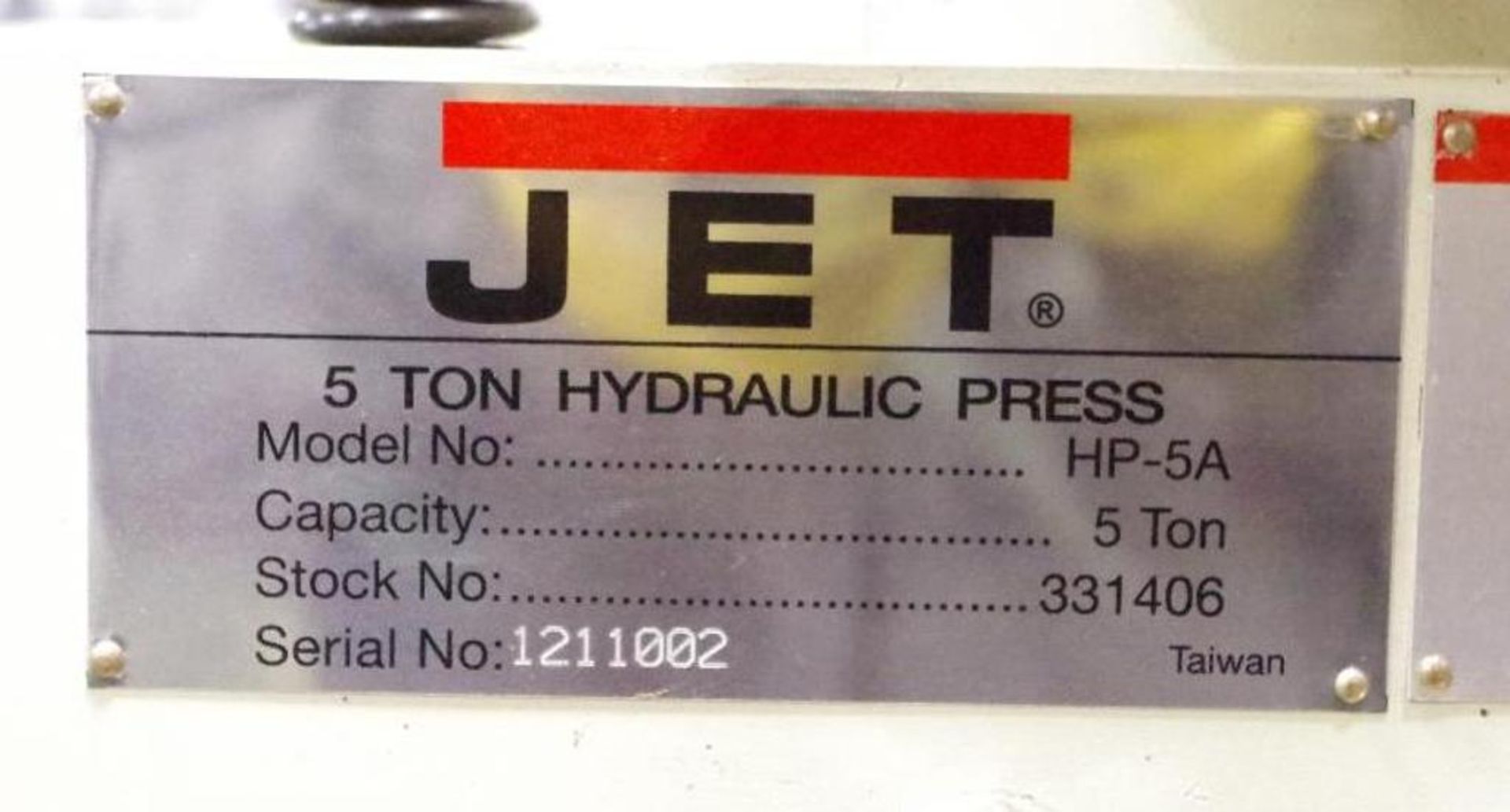 JET 5-Ton Hydraulic Press M/N HP-5A, Appears UNUSED, Please preview - Image 5 of 5