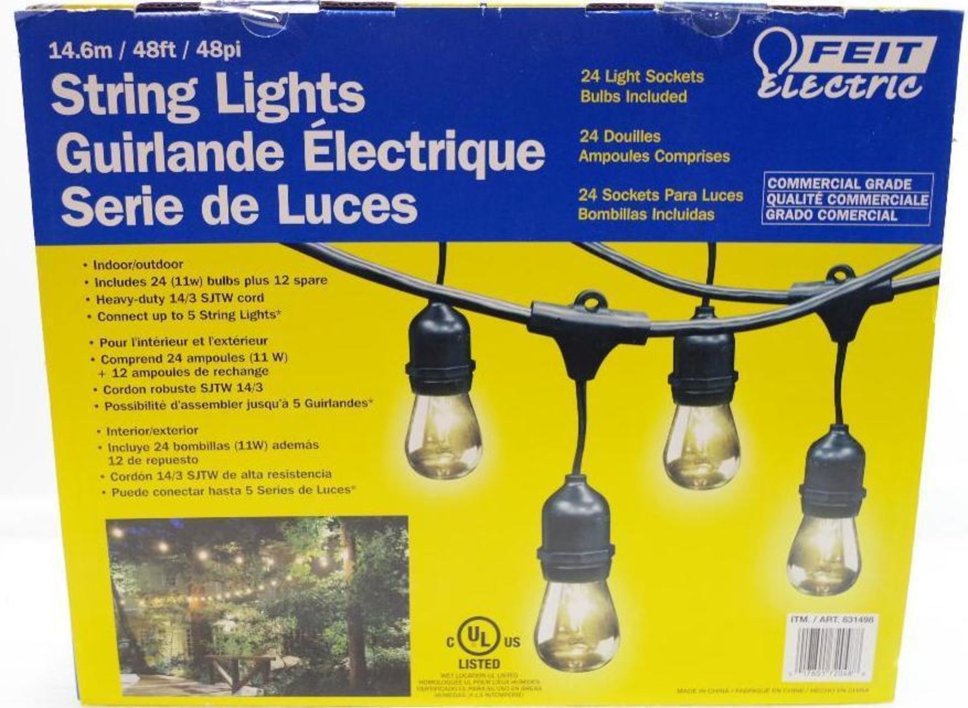 NEW FEIT ELECTRIC 48-Ft. Commercial Grade 24-Sockets String Lights w/ Bulbs