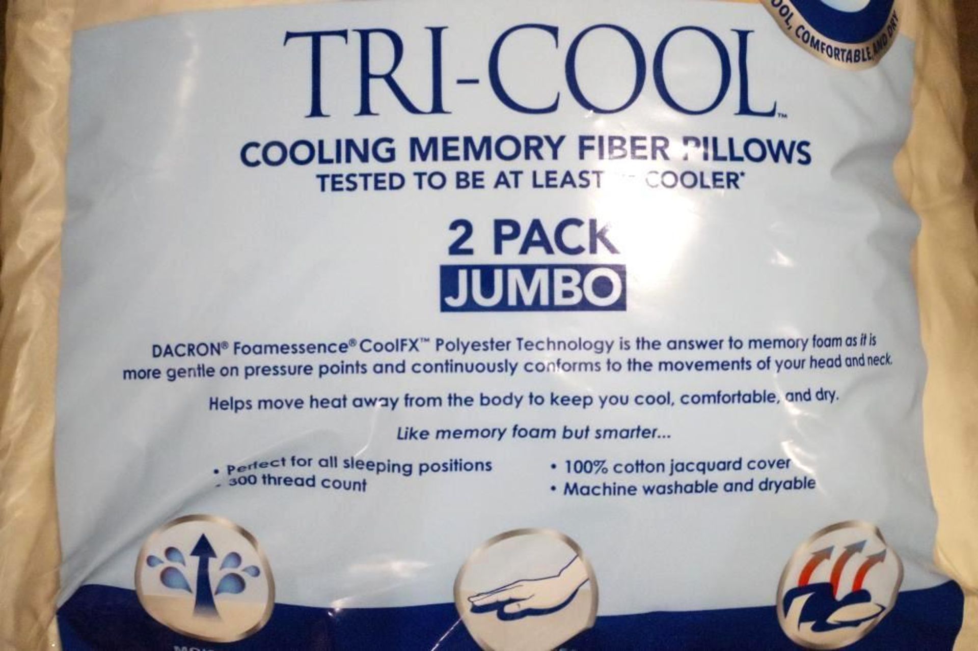 Platinum Jumbo Tri-Cool Cooling Memory Fiber Pillows (1 Pack of 2), Store Return - Image 4 of 4