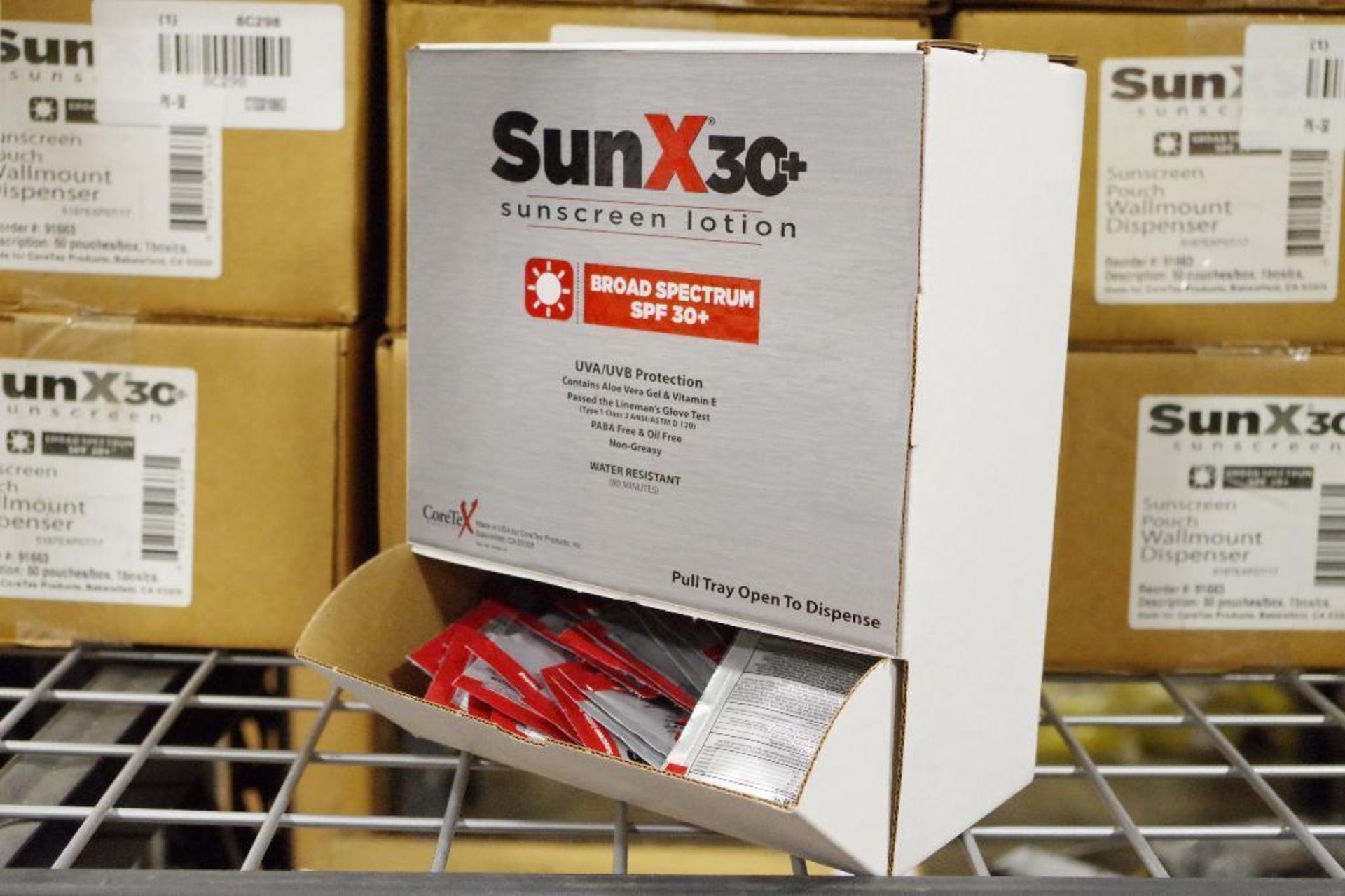 [10] SunX30 Sunscreen Wall Mount Dispensers M/N 18-350 (10 Boxes of 50 Packets)