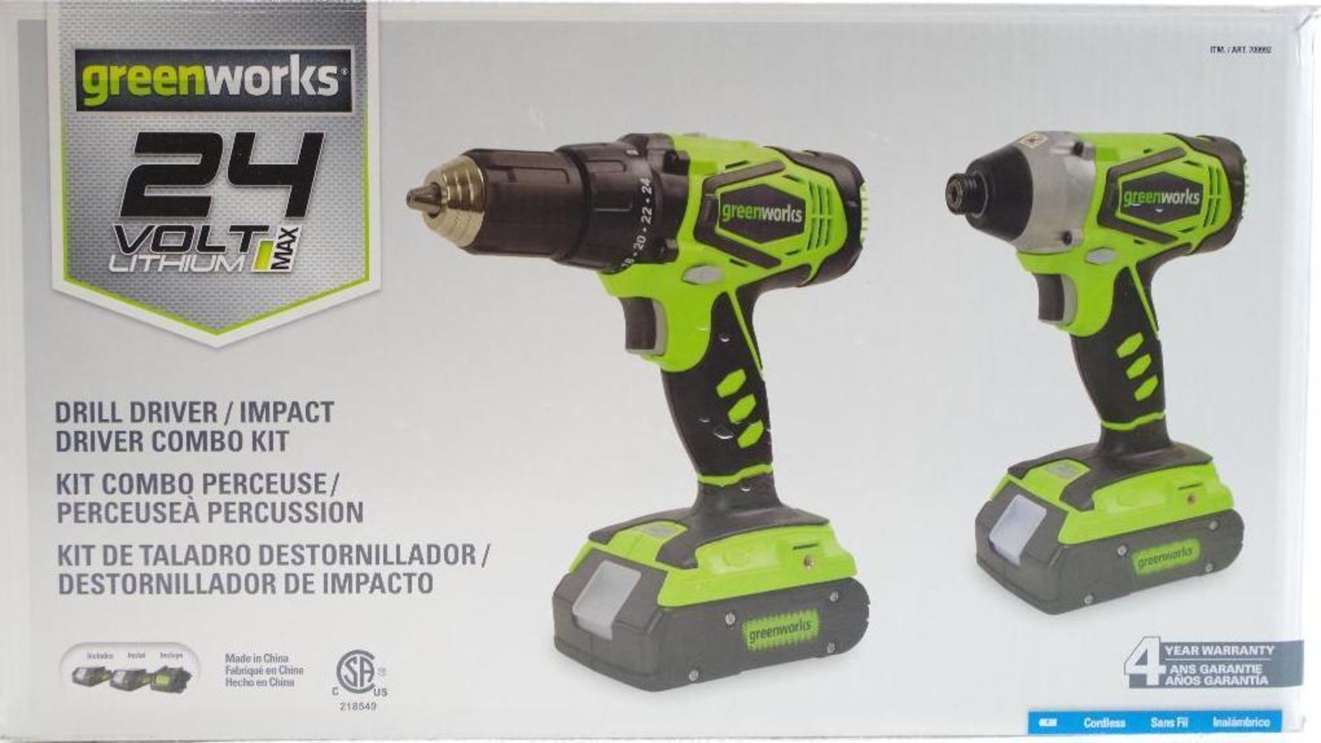 GREENWORKS 24V Lithium MAX Drill Driver/Impact Driver Combo Kit (Open box, Tested OK) - Image 4 of 4