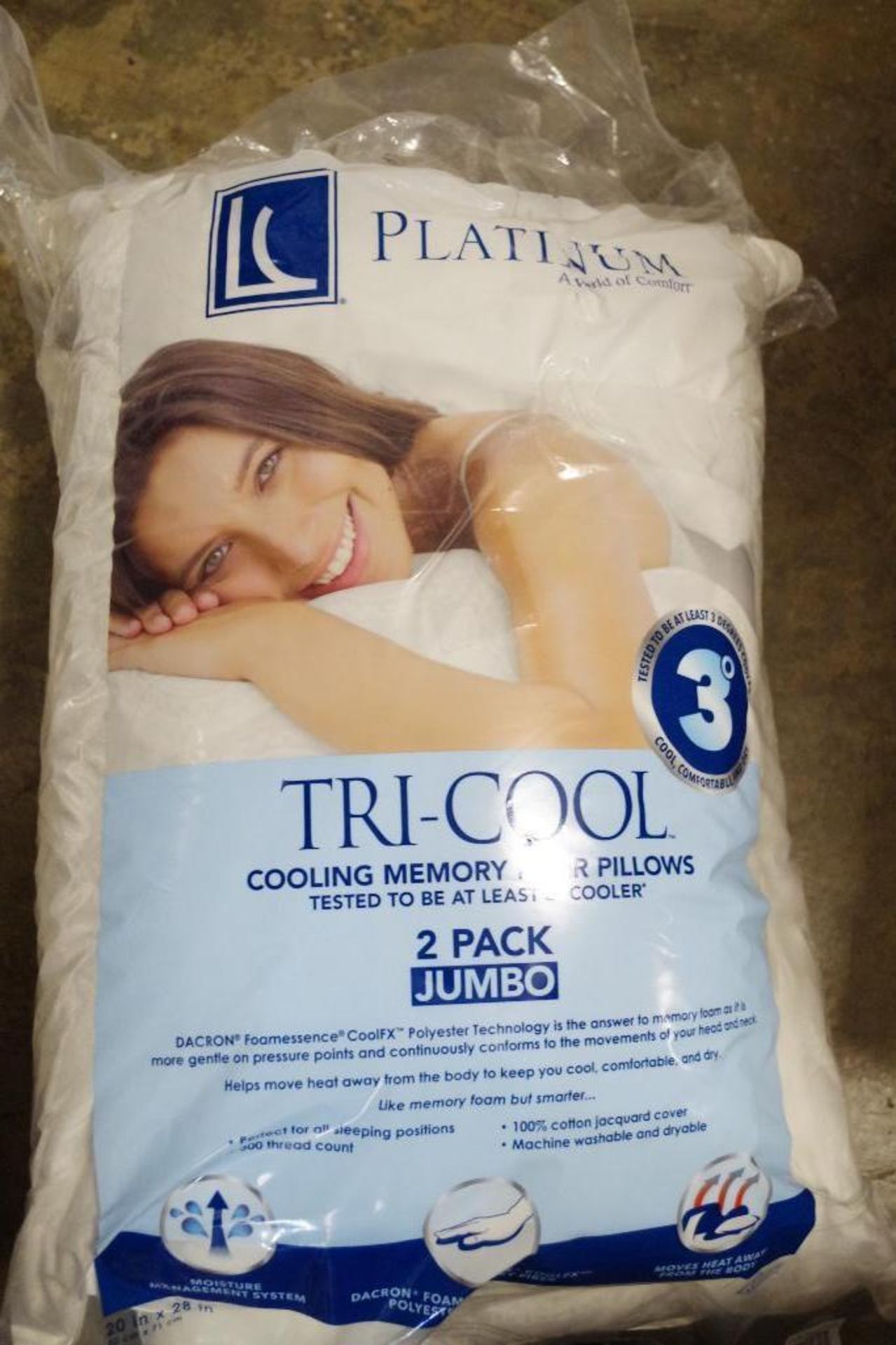Platinum Jumbo Tri-Cool Cooling Memory Fiber Pillows (1 Pack of 2), Store Return - Image 2 of 4