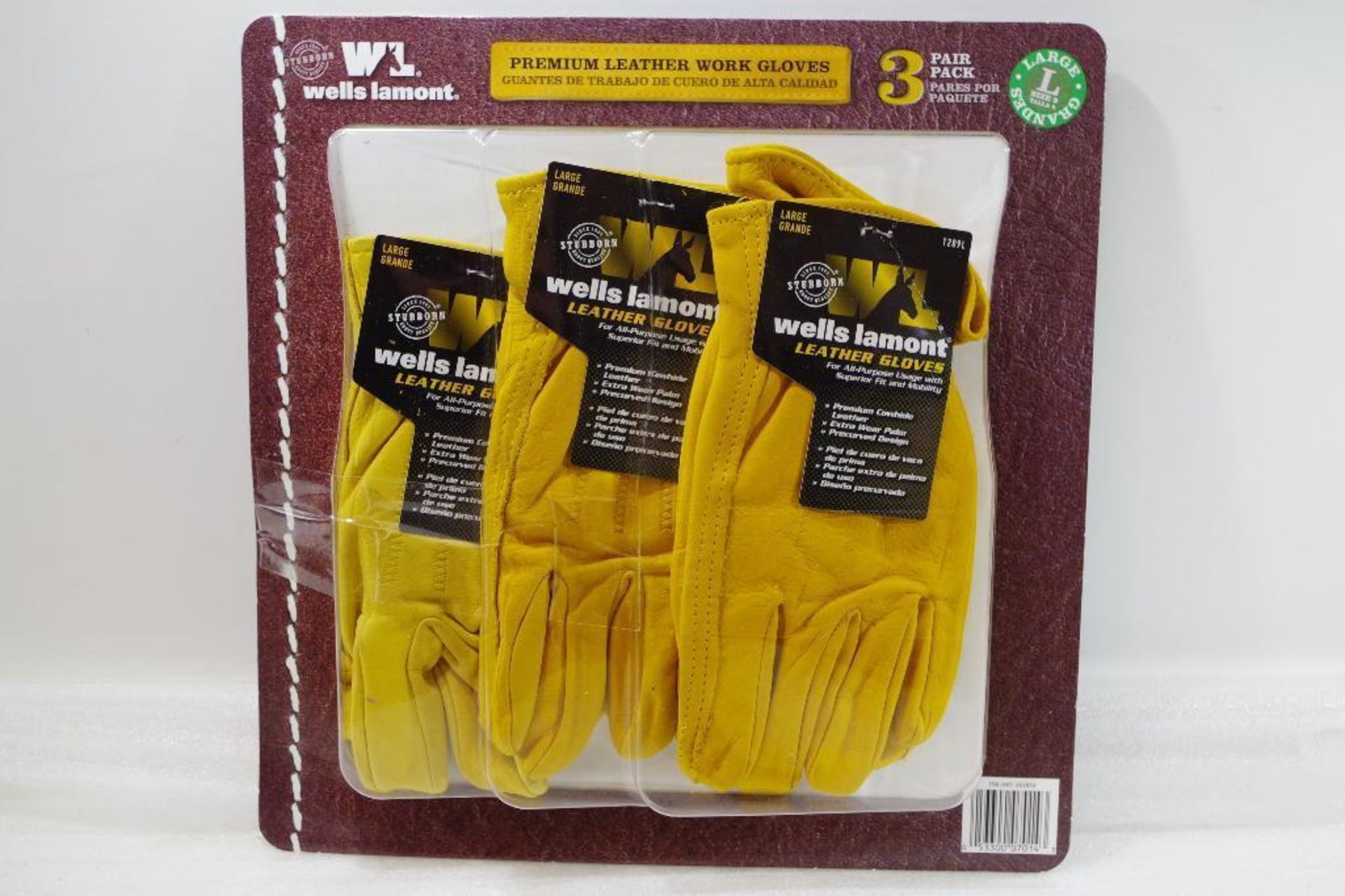 WELLS LAMONT 3-Pair Pack Premium Leather Work Gloves Size: Large