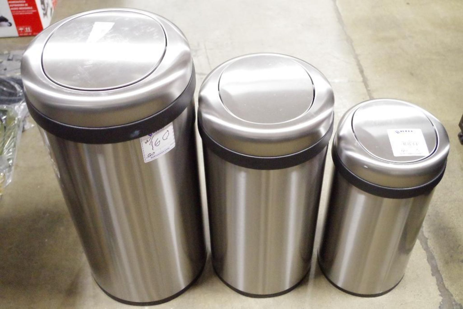 [3] HOME ZONE Stainless Steel Trash Can Set (15.8 Gal., 9.5 Gal. & 5.8 Gal.) - Image 2 of 2