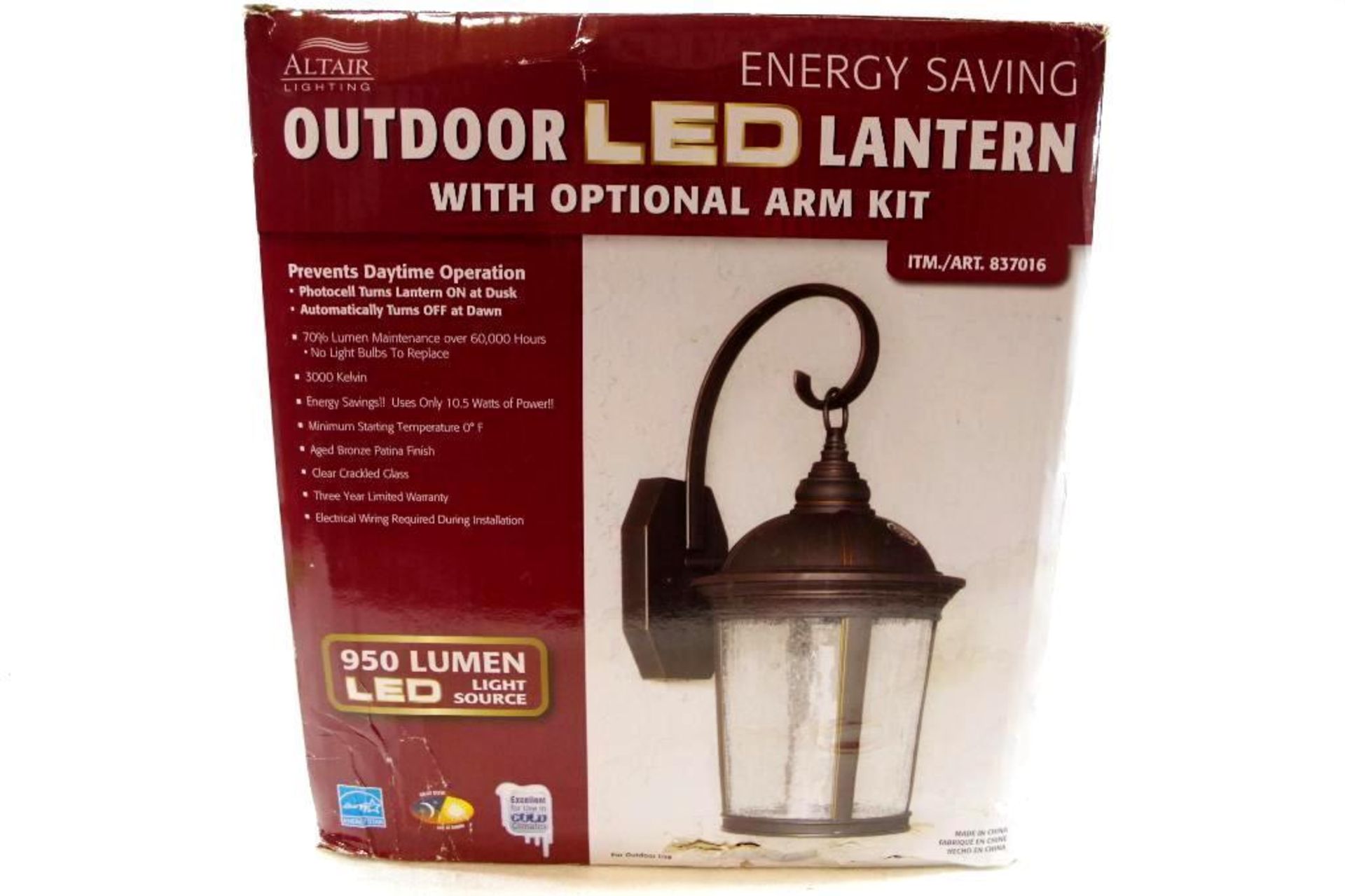 ALTAIR LIGHTING 950 Lumen Outdoor LED Lantern w/ Optional Arm Kit (Store Return)