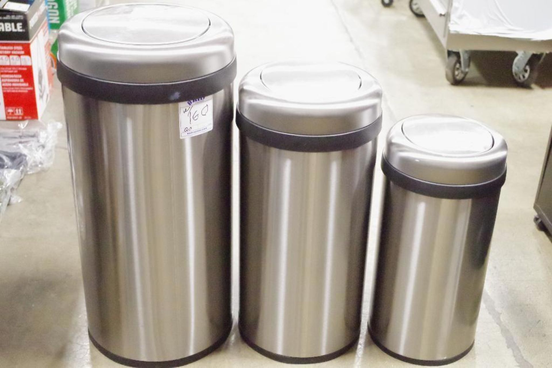 [3] HOME ZONE Stainless Steel Trash Can Set (15.8 Gal., 9.5 Gal. & 5.8 Gal.)