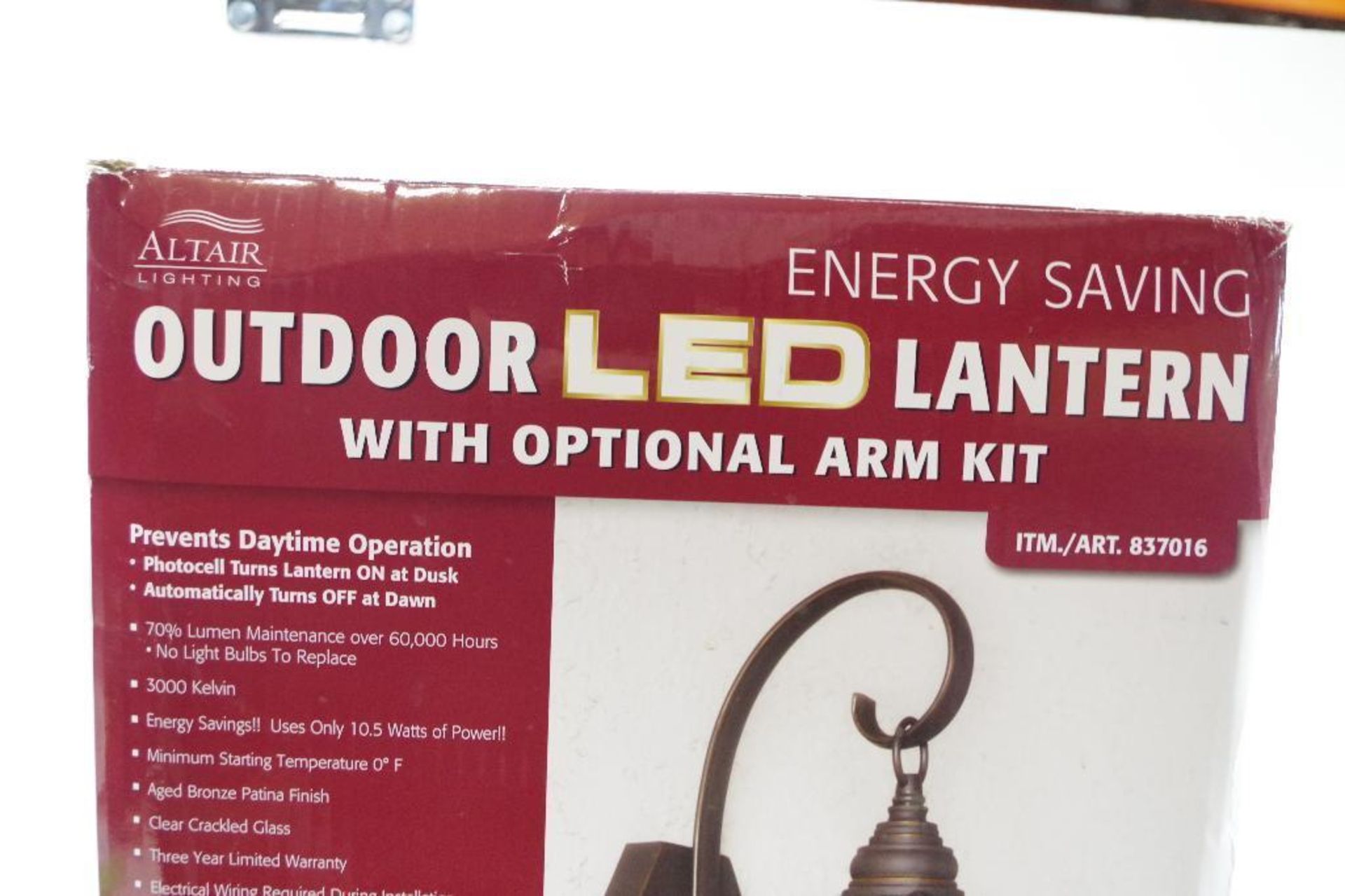 ALTAIR LIGHTING 950 Lumen Outdoor LED Lantern w/ Optional Arm Kit (Store Return) - Image 3 of 3