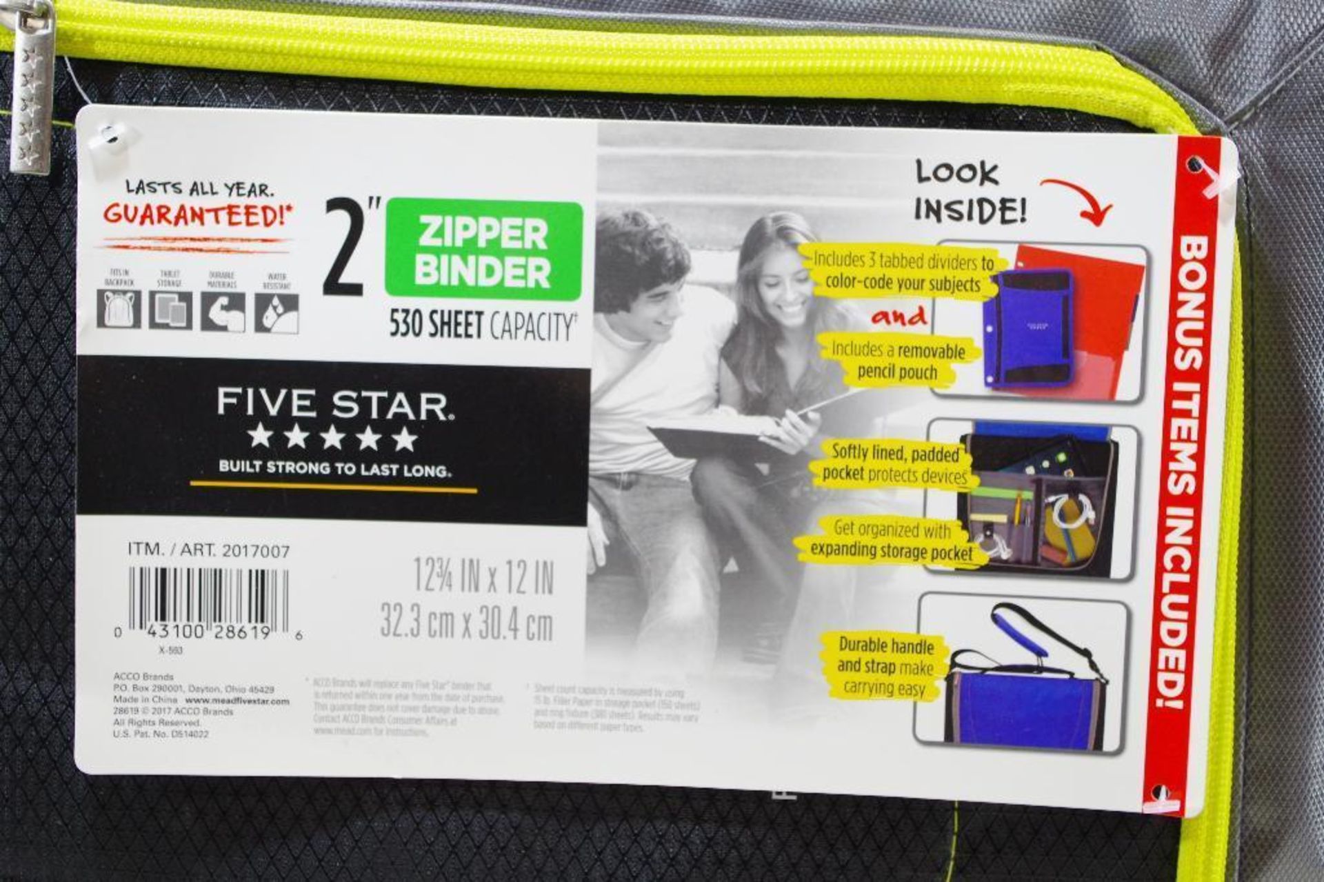 NEW FIVE STAR 2" Zipper Binder, 530-Sheet Capacity