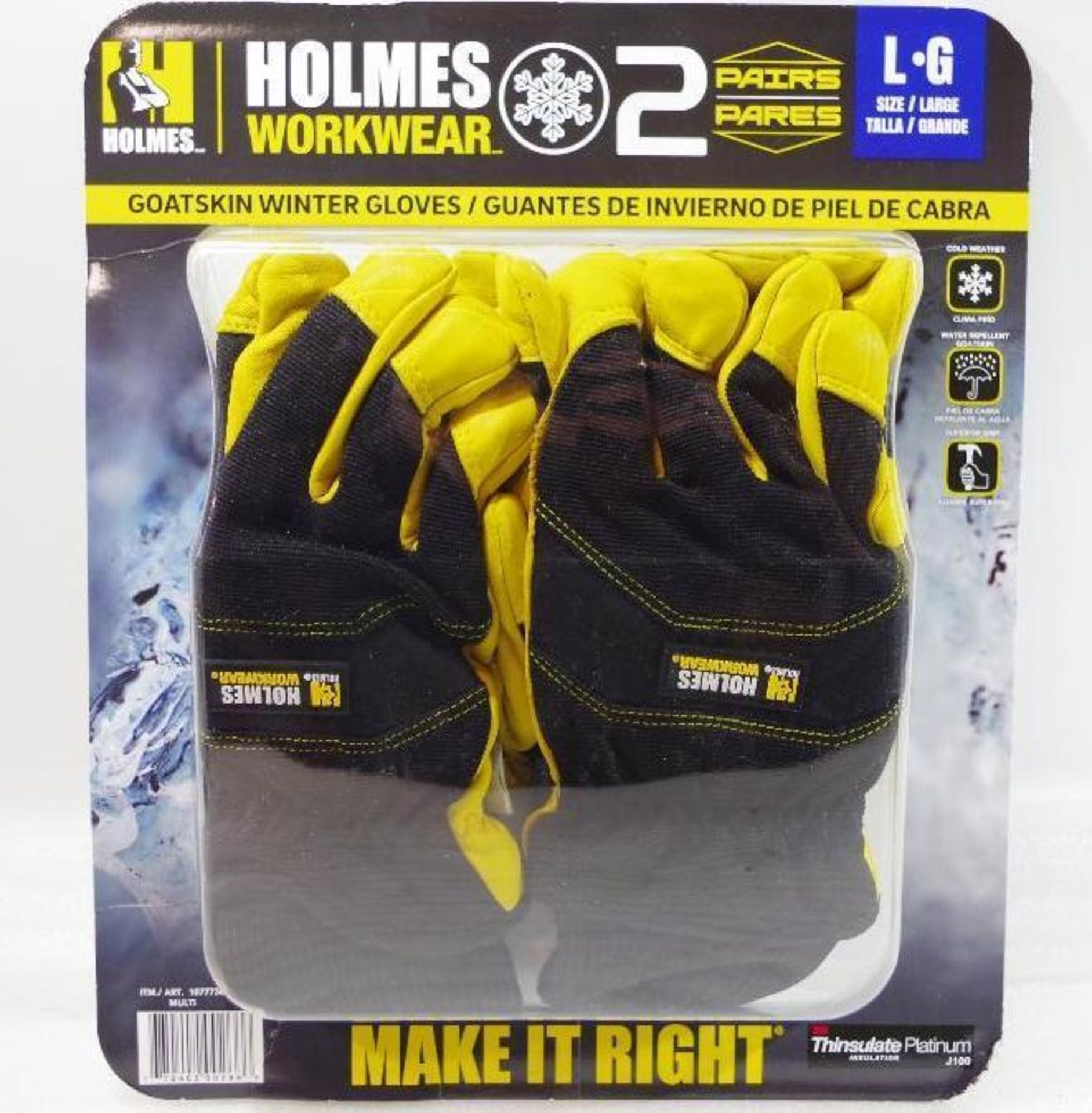 HOLMES WORKWARE 2-Pairs Goat Skin Winter Gloves Size: Large (Open Box)