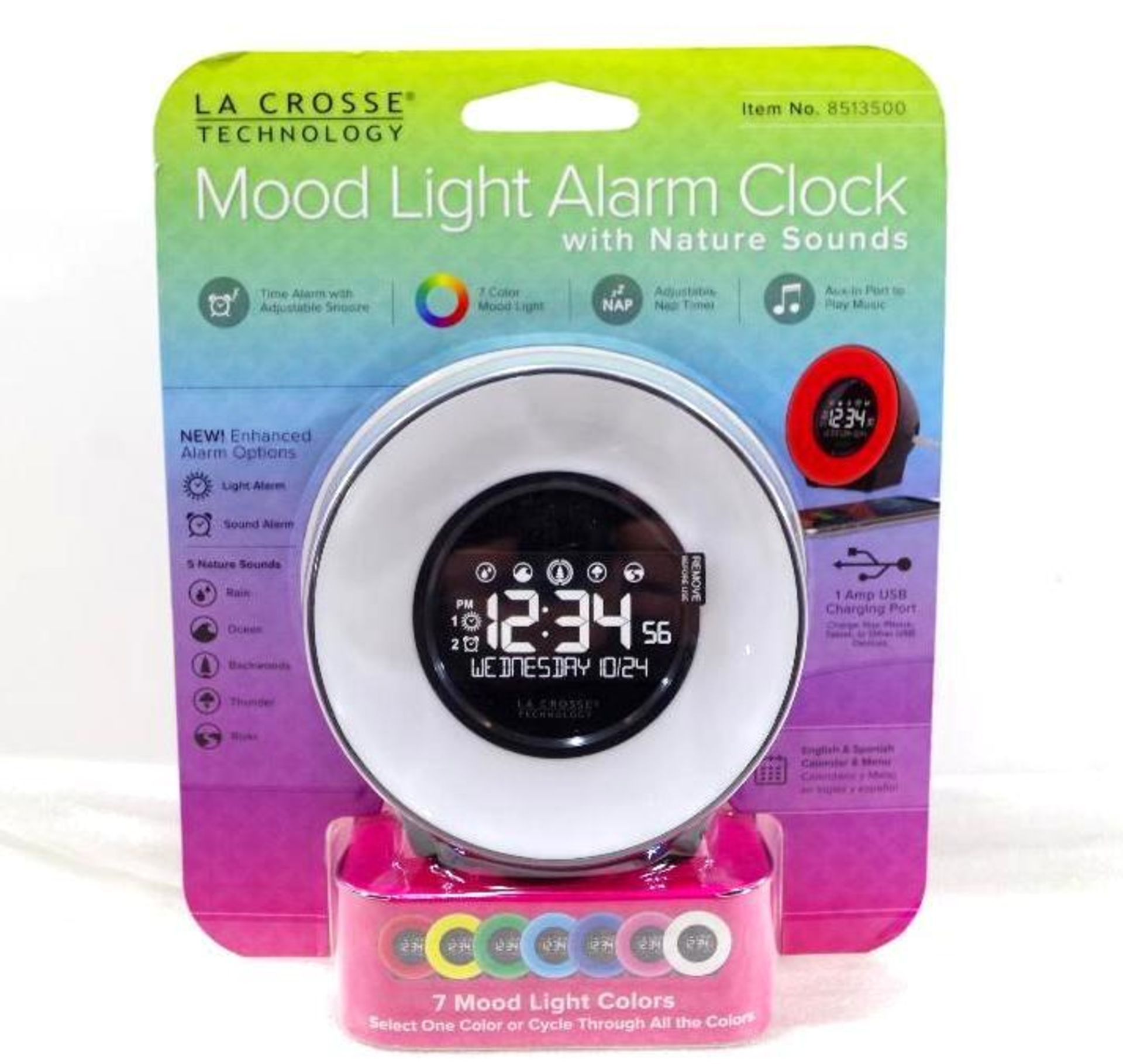 LA CROSSE Mood Light Alarm Clock w/ Nature Sounds