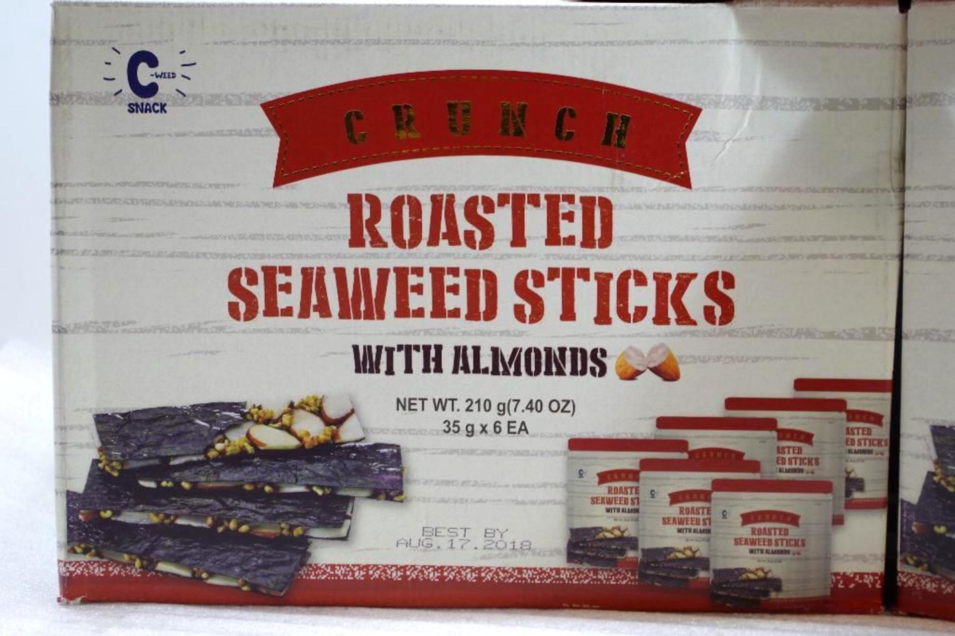 [18] NEW CRUNCH Roasted Seaweed Sticks w/ Almonds, Best by August 17, 2018 (3 Boxes of 6 each) - Image 2 of 3