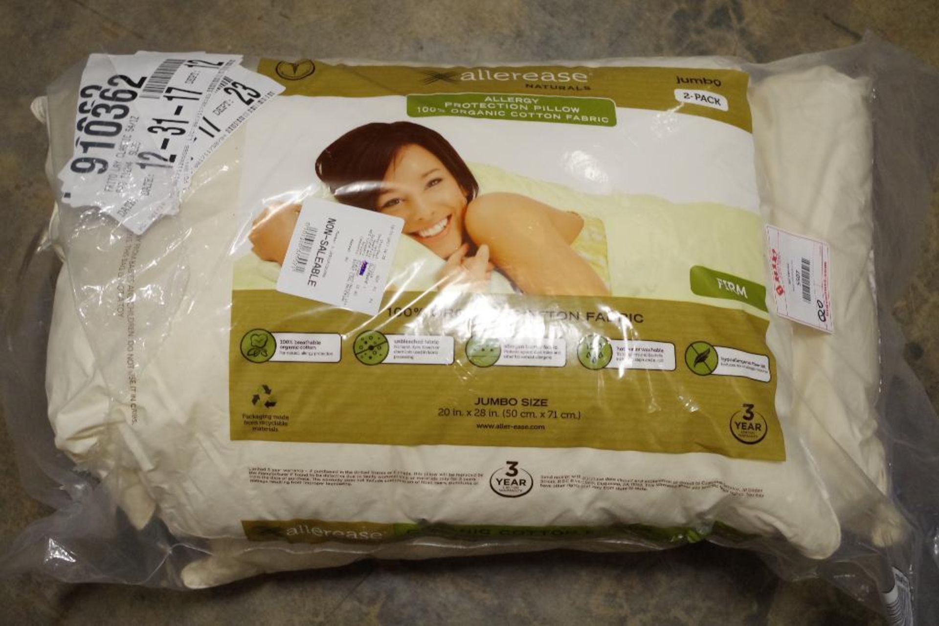 [2] ALLEREASE Jumbo Sized 100% Organic Cotton Fabric Pillows, Store Return - Image 2 of 3