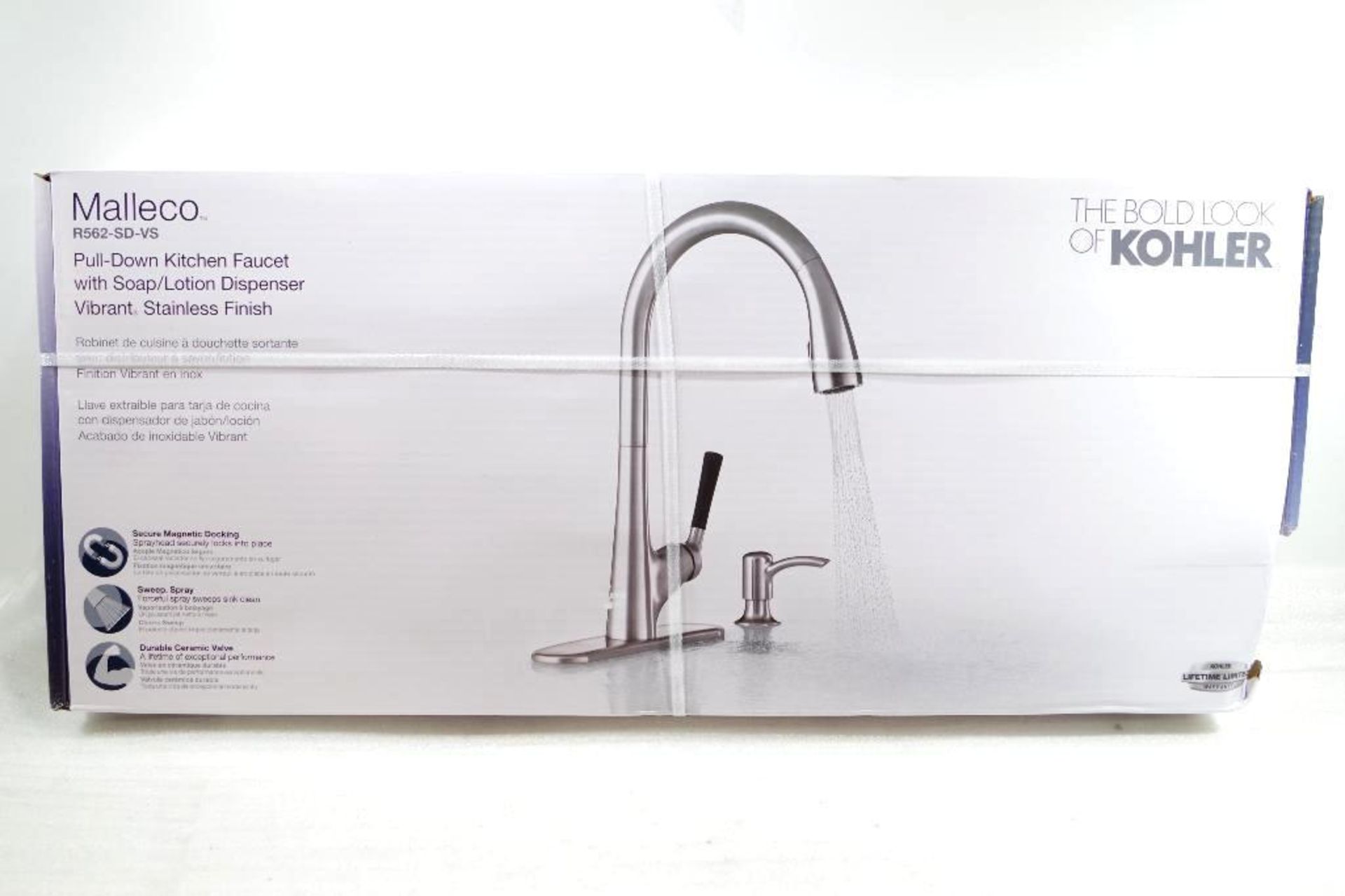 NEW KOHLER Malleco Pull-Down Kitchen Faucet w/ Soap/Lotion Dispenser Stainless Steel - Image 4 of 5