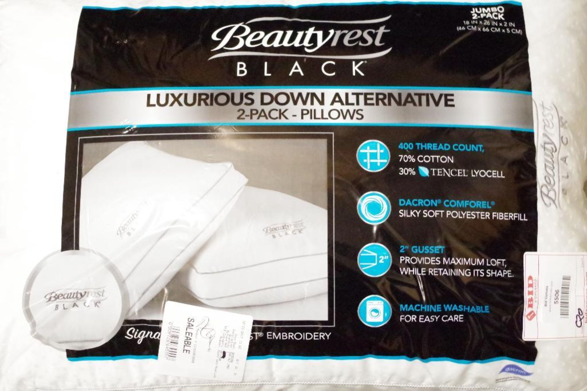 [2] BEAUTYREST Black Luxurious Down Alternative Pillows, Store Return - Bild 2 aus 3